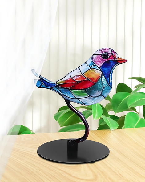 Tischlampe aus Buntglas in Vogelform