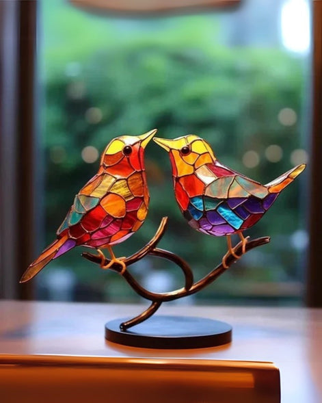 Tischlampe aus Buntglas in Vogelform