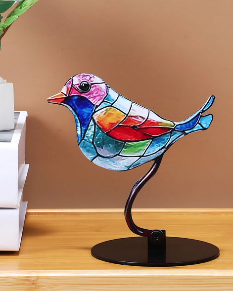 Tischlampe aus Buntglas in Vogelform