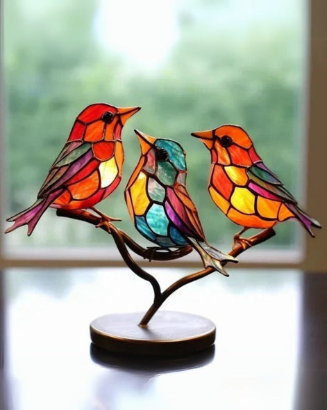 Tischlampe aus Buntglas in Vogelform