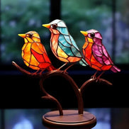 Tischlampe aus Buntglas in Vogelform