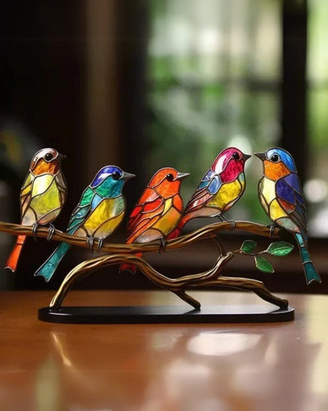 Tischlampe aus Buntglas in Vogelform