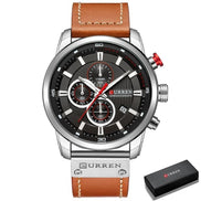 Corvello Herren Armbanduhr mit Lederarmband und Chronographenfunktion