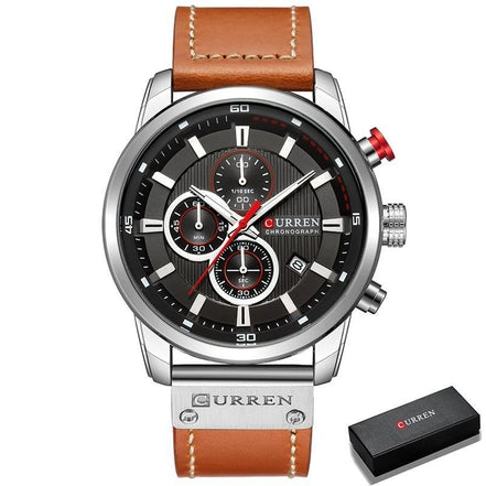 Corvello Herren Armbanduhr mit Lederarmband und Chronographenfunktion