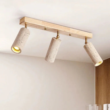 Marviro LED Deckenleuchte mit drei Strahlern aus Holz und Marmoroptik