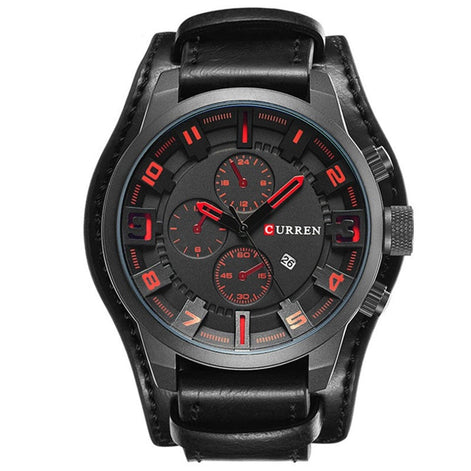 Herren Armbanduhr mit Lederarmband und Quarzwerk