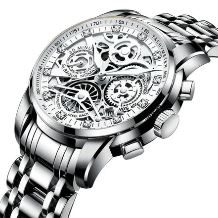 Virexon Herren Armbanduhr mit mechanischem Uhrwerk und Skelett-Zifferblatt