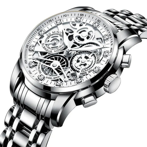 Virexon Herren Armbanduhr mit mechanischem Uhrwerk und Skelett-Zifferblatt