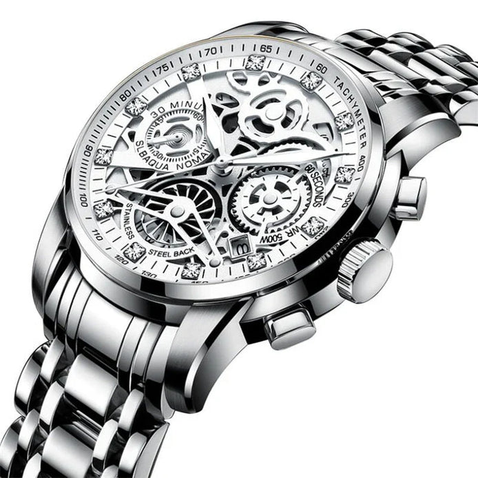 Virexon Herren Armbanduhr mit mechanischem Uhrwerk und Skelett-Zifferblatt