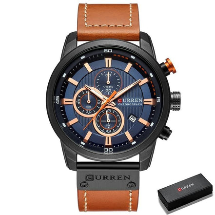 Corvello Herren Armbanduhr mit Lederarmband und Chronographenfunktion
