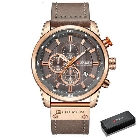 Corvello Herren Armbanduhr mit Lederarmband und Chronographenfunktion
