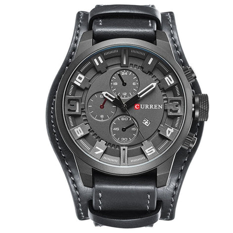 Herren Armbanduhr mit Lederarmband und Quarzwerk