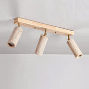 Marviro LED Deckenleuchte mit drei Strahlern aus Holz und Marmoroptik