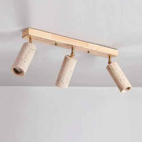 Marviro LED Deckenleuchte mit drei Strahlern aus Holz und Marmoroptik