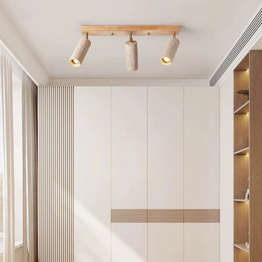 Marviro LED Deckenleuchte mit drei Strahlern aus Holz und Marmoroptik