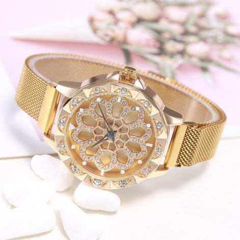 Elvoria Damen Armbanduhr mit Mesh-Armband und Quarzwerk