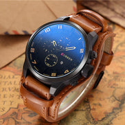 Calvero Herren Armbanduhr mit Lederarmband und Quarzwerk