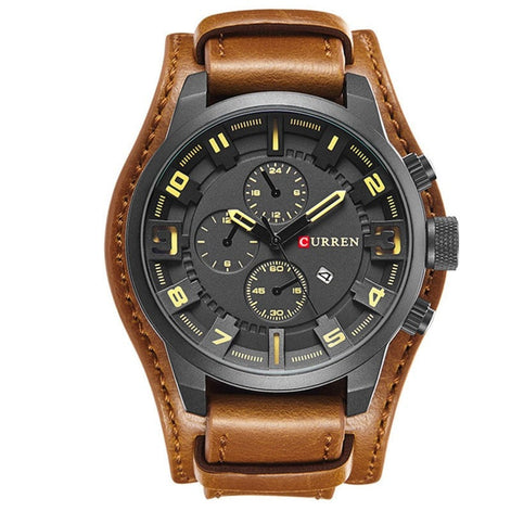 Herren Armbanduhr mit Lederarmband und Quarzwerk