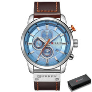Corvello Herren Armbanduhr mit Lederarmband und Chronographenfunktion