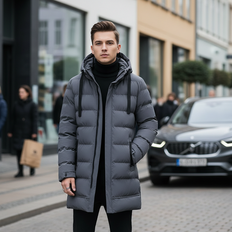 Herren Winterjacke wattiert mit Kapuze und Reißverschlusstaschen – Nordvanto