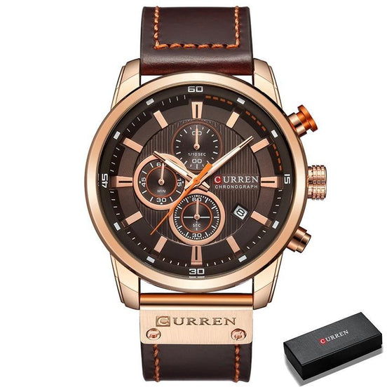 Corvello Herren Armbanduhr mit Lederarmband und Chronographenfunktion