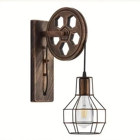 Industrielle Retro-Wandleuchte Pulvion mit Seilzug-Design