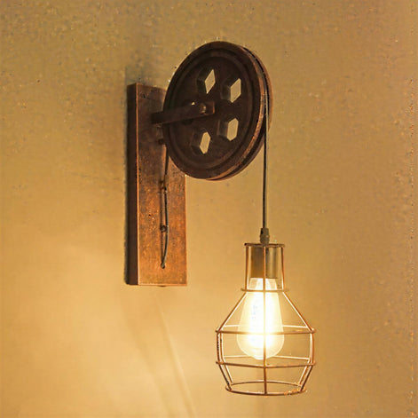 Industrielle Retro-Wandleuchte Pulvion mit Seilzug-Design