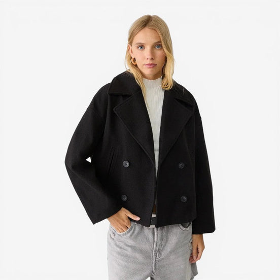 Kurze Damenjacke mit Doppelknopfleiste und langen Ärmeln