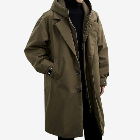 Lange Herren Jacke mit Kapuze, Reißverschluss und Seitentaschen Norvex