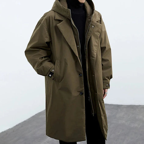 Lange Herren Jacke mit Kapuze, Reißverschluss und Seitentaschen Norvex