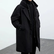Lange Herren Jacke mit Kapuze, Reißverschluss und Seitentaschen Norvex
