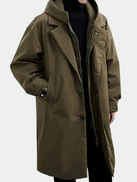 Lange Herren Jacke mit Kapuze, Reißverschluss und Seitentaschen Norvex