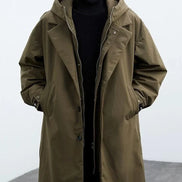 Lange Herren Jacke mit Kapuze, Reißverschluss und Seitentaschen Norvex