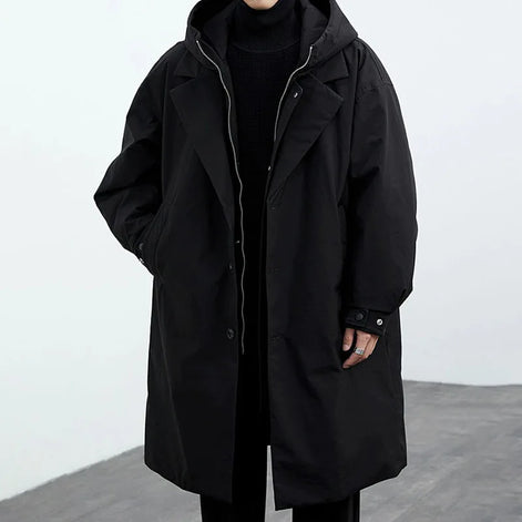 Lange Herren Jacke mit Kapuze, Reißverschluss und Seitentaschen Norvex