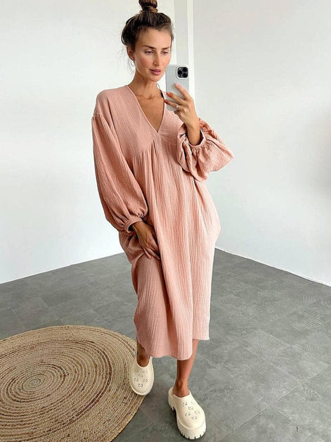 Liravelle Damen Maxikleid mit V-Ausschnitt