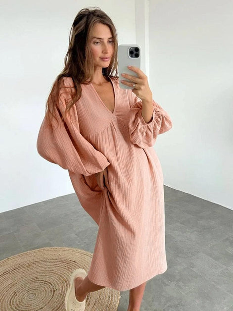 Liravelle Damen Maxikleid mit V-Ausschnitt