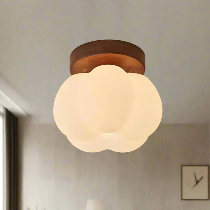 Lunora Deckenleuchte aus Glas und Holz