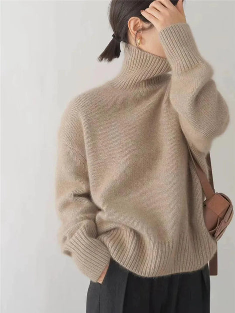 Morvella Rollkragenpullover mit langen Ärmeln und lockerer Passform für Alltag und Freizeit