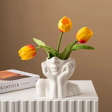 Arvella Keramikvase mit Gesichtsdesign für Dekoration und vielseitige Nutzung