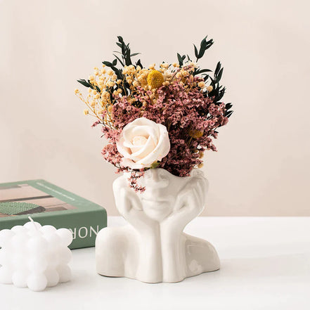 Arvella Keramikvase mit Gesichtsdesign für Dekoration und vielseitige Nutzung