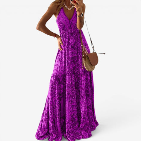 Elvaria Damen Maxikleid mit V-Ausschnitt und hoher Taille
