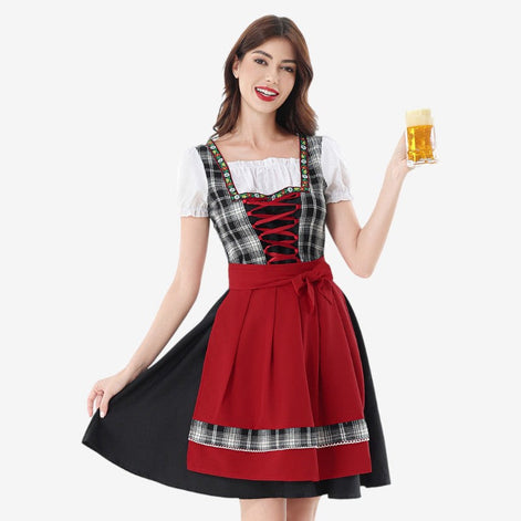 Damen Oktoberfest Dirndl mit Karomieder, Puffärmeln und Schürze – Elsbeth