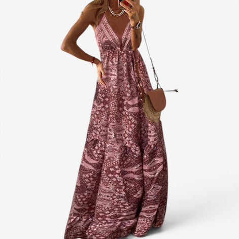 Elvaria Damen Maxikleid mit V-Ausschnitt und hoher Taille