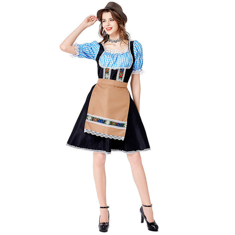 Damen Oktoberfest Dirndl mit bestickter Schürze und Schnürmieder – Adelina