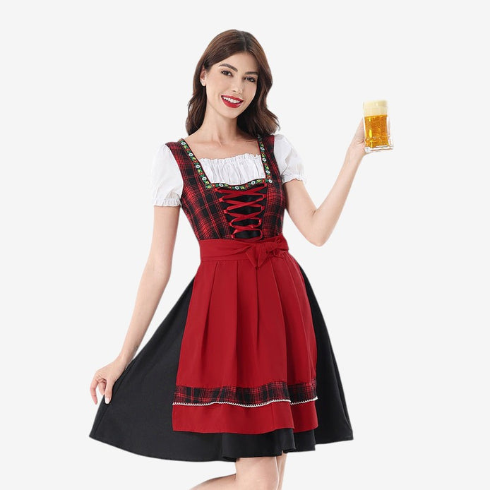 Damen Oktoberfest Dirndl mit Karomieder, Puffärmeln und Schürze – Elsbeth