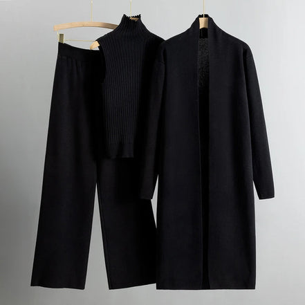 Selviora 3-teiliges Set mit Mantel Hose und Pullover in lockerer Passform für Alltag und Freizeit
