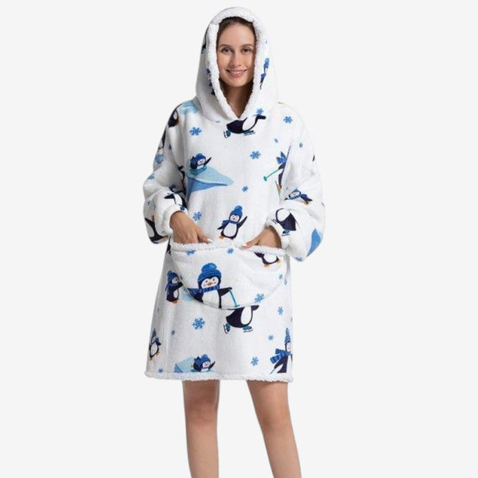 Oversized Hoodie-Decke mit Pinguinmotiv und Sherpa-Fleece – Pinguoria