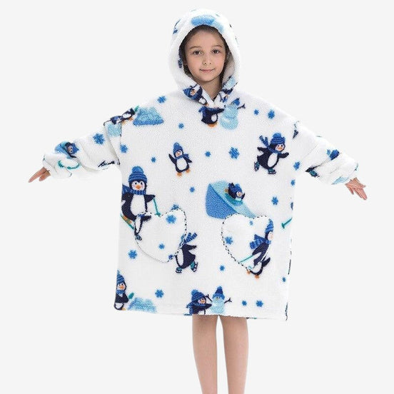 Oversized Hoodie-Decke mit Pinguinmotiv und Sherpa-Fleece – Pinguoria