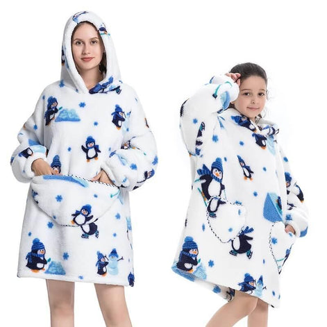 Oversized Hoodie-Decke mit Pinguinmotiv und Sherpa-Fleece – Pinguoria