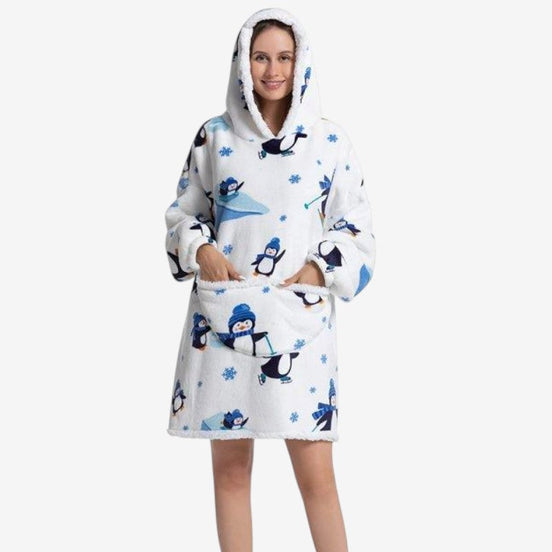 Oversized Hoodie-Decke mit Pinguinmotiv und Sherpa-Fleece – Pinguoria
